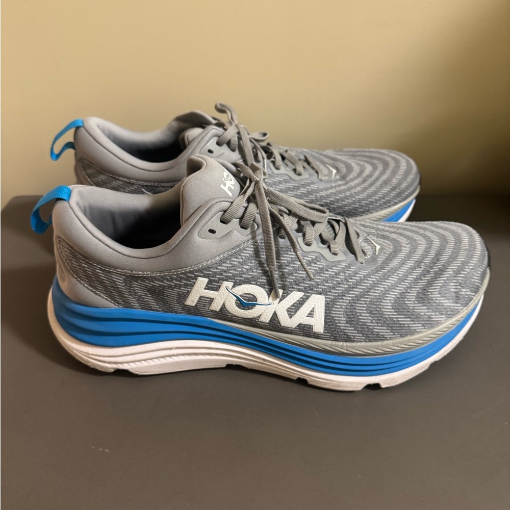 Hoka Gray and Blue Athletic Shoes